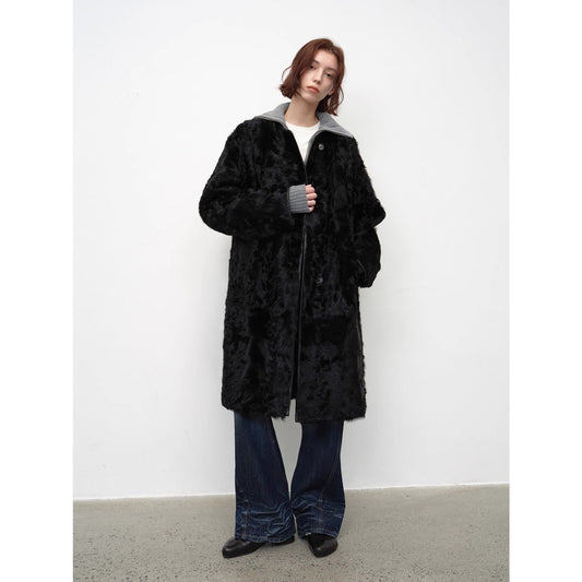 "Roman Theater" sheepskin fur one-piece long round neck straight fur coat for women winter-0