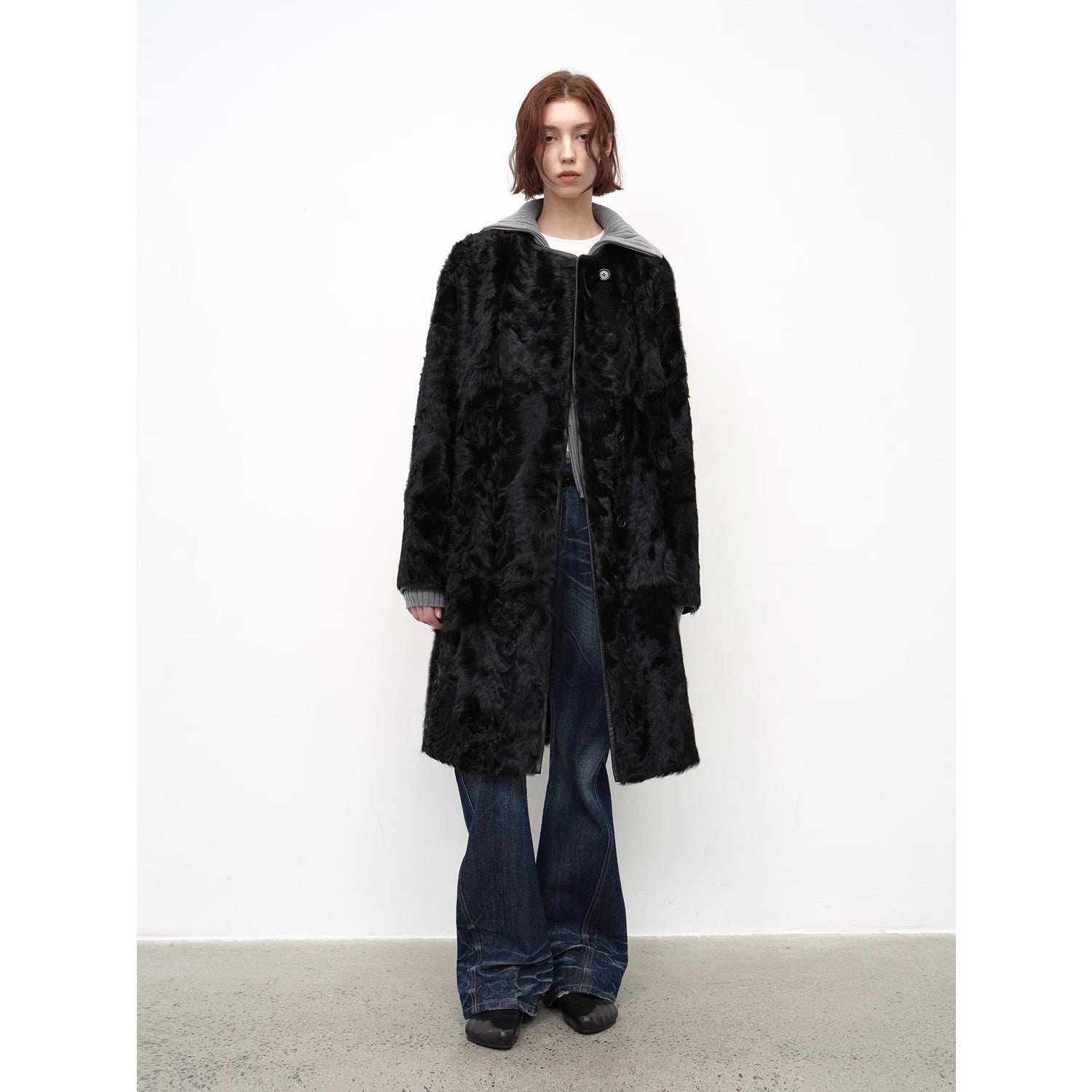 "Roman Theater" sheepskin fur one-piece long round neck straight fur coat for women winter-1