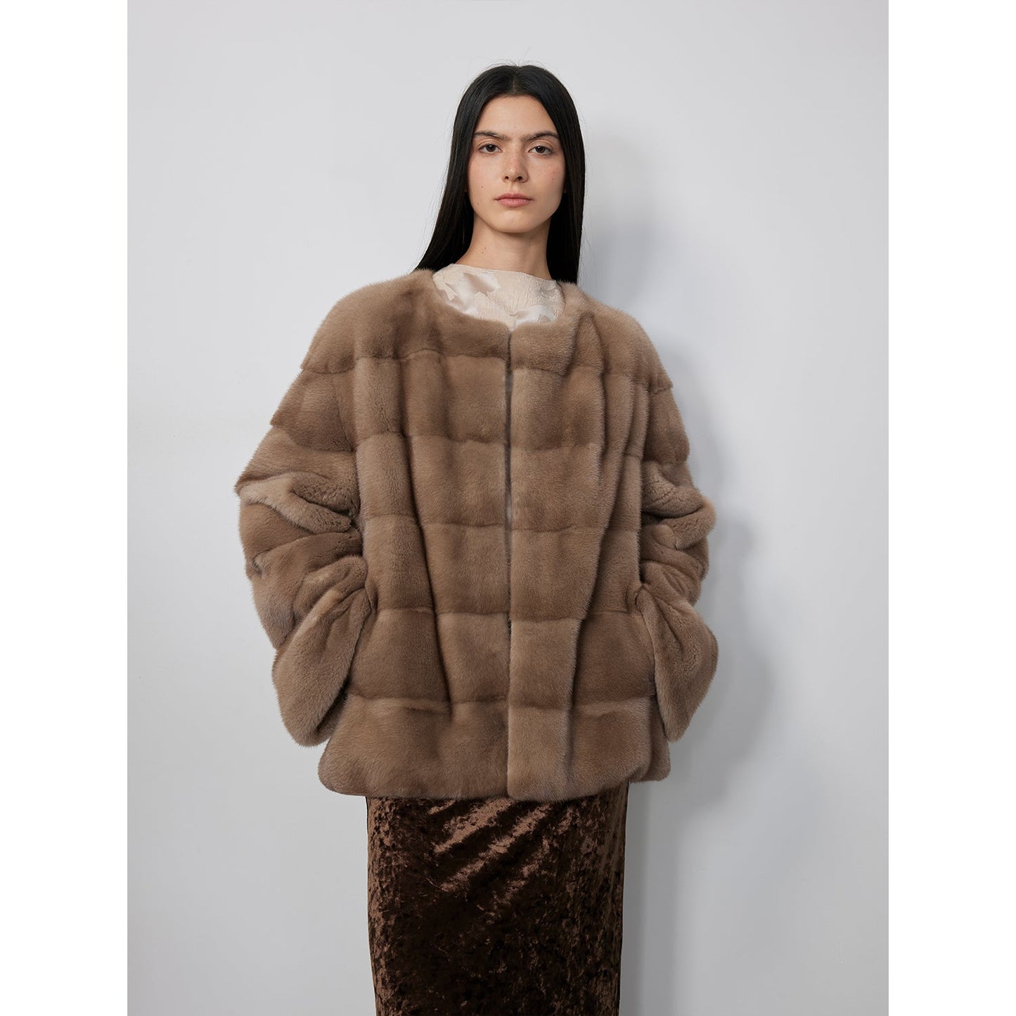 Vintage Clock Velvet Mink Fur Coat Winter-4