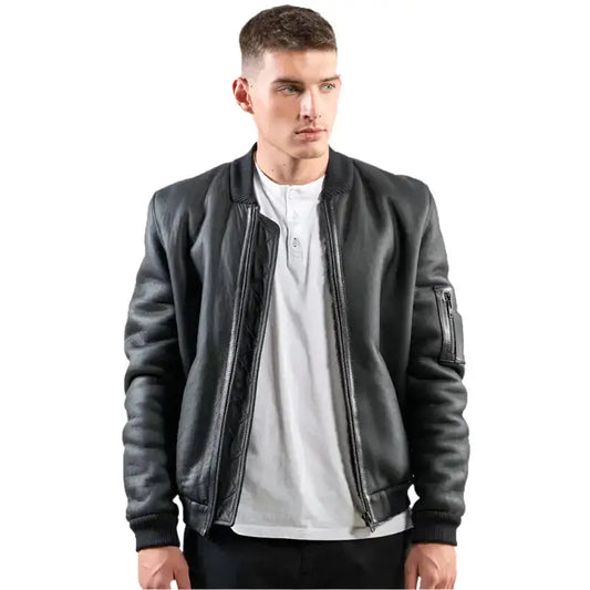 Men’s Black Sheepskin Aviator Jacket-0
