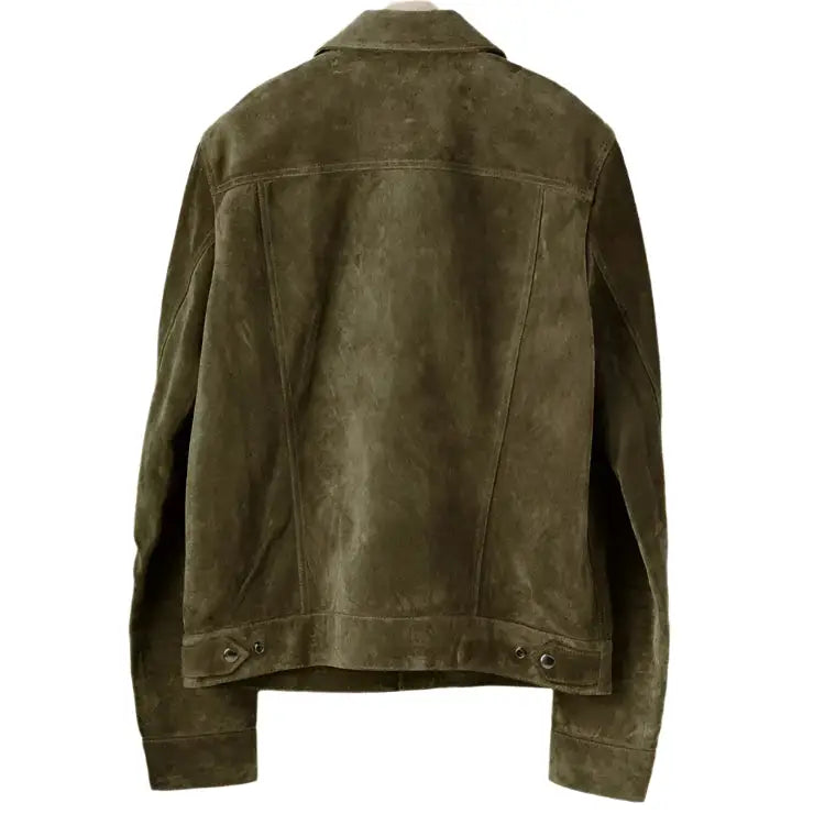 Men's Olive Suede Leather Snap Shirt Jacket-1